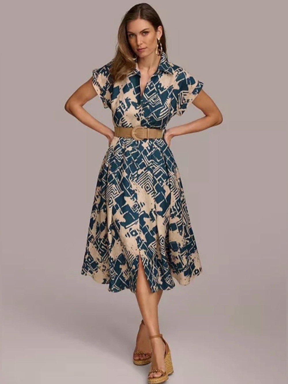 Donna Karan Linen Blend Shirt Dress